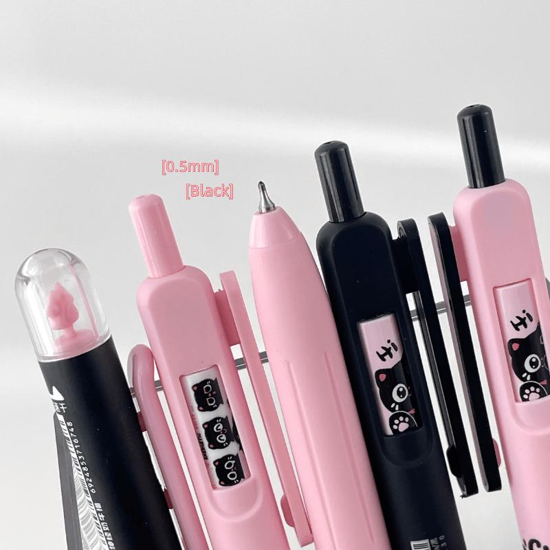 4/5pcs Cute Kitty Gel Pens Set Click-to-Change Pattern Kawaii Cat Gel Ink Pens 0.5mm Tip Black Refill School Supplies