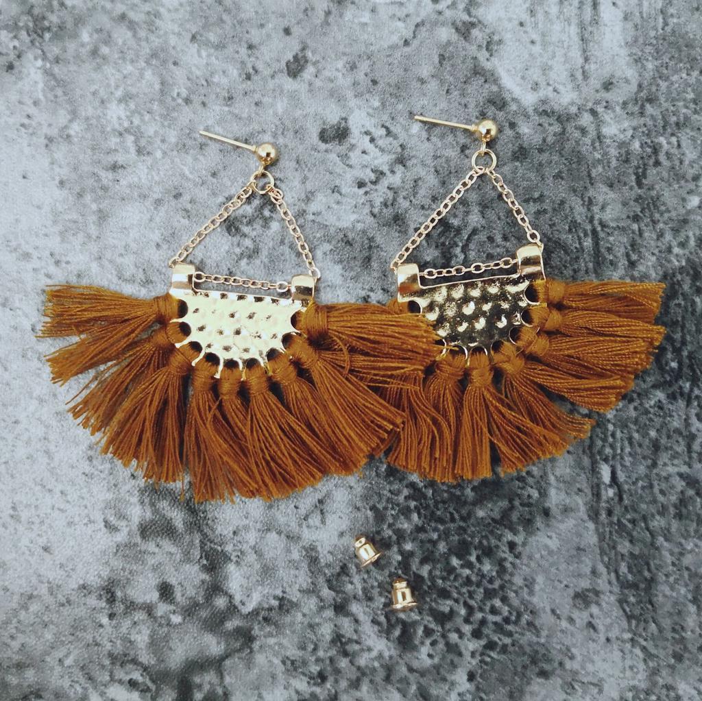 Ethnic Style Fashion Fan-shaped Tassel Earrings Bohemian Earrings Personalized Ear Jewelry ARI