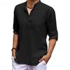Men's Casual Shirts Solid Color Soft Comfortable Thin Tops Breathable Loose Fashion Button Henry Neck Long Sleeve Blouse