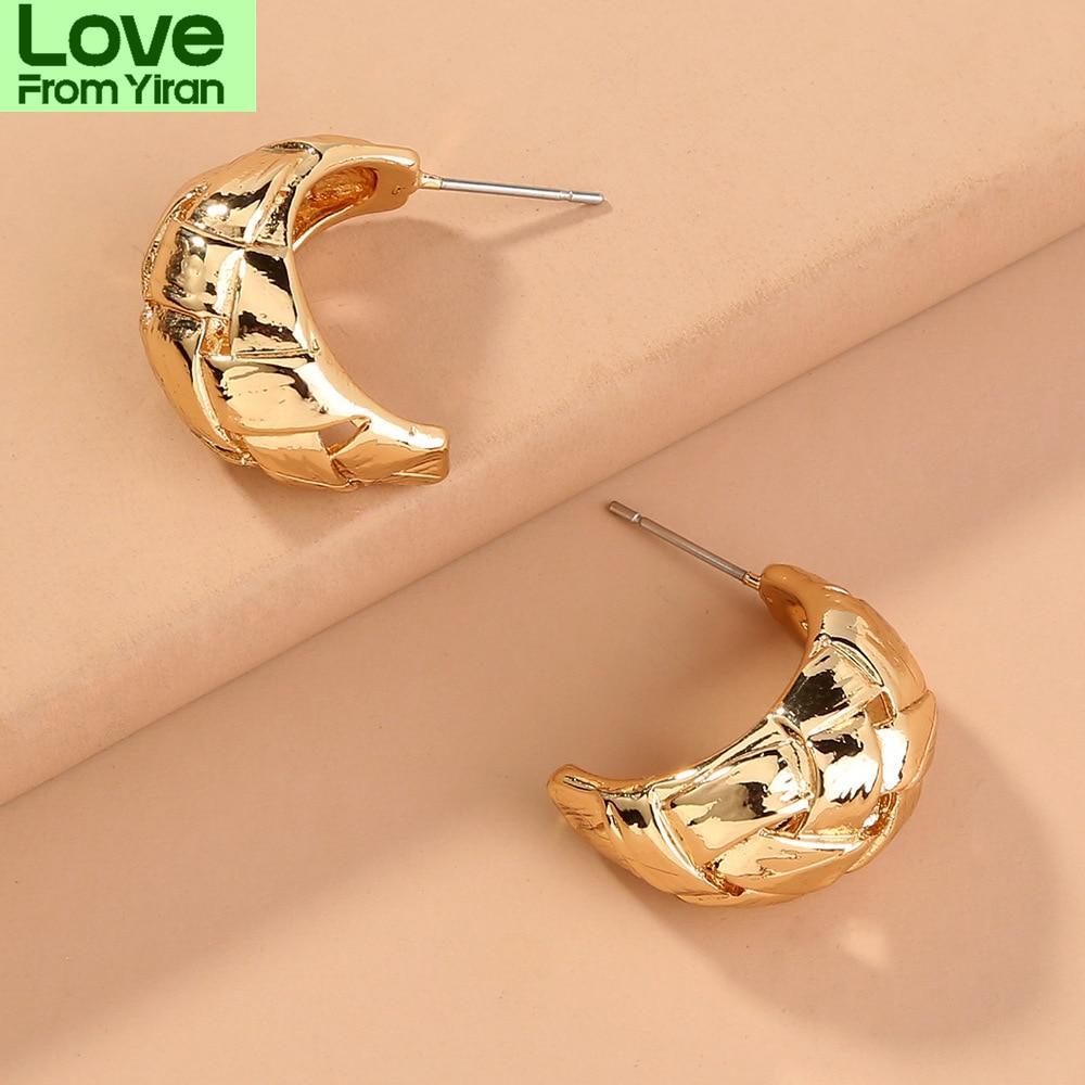 Open Wide Textured Hoop Earrings For Women Chunky C Shaped Twist Circle Earrings Statement Round Earrings Geometric Jewelry