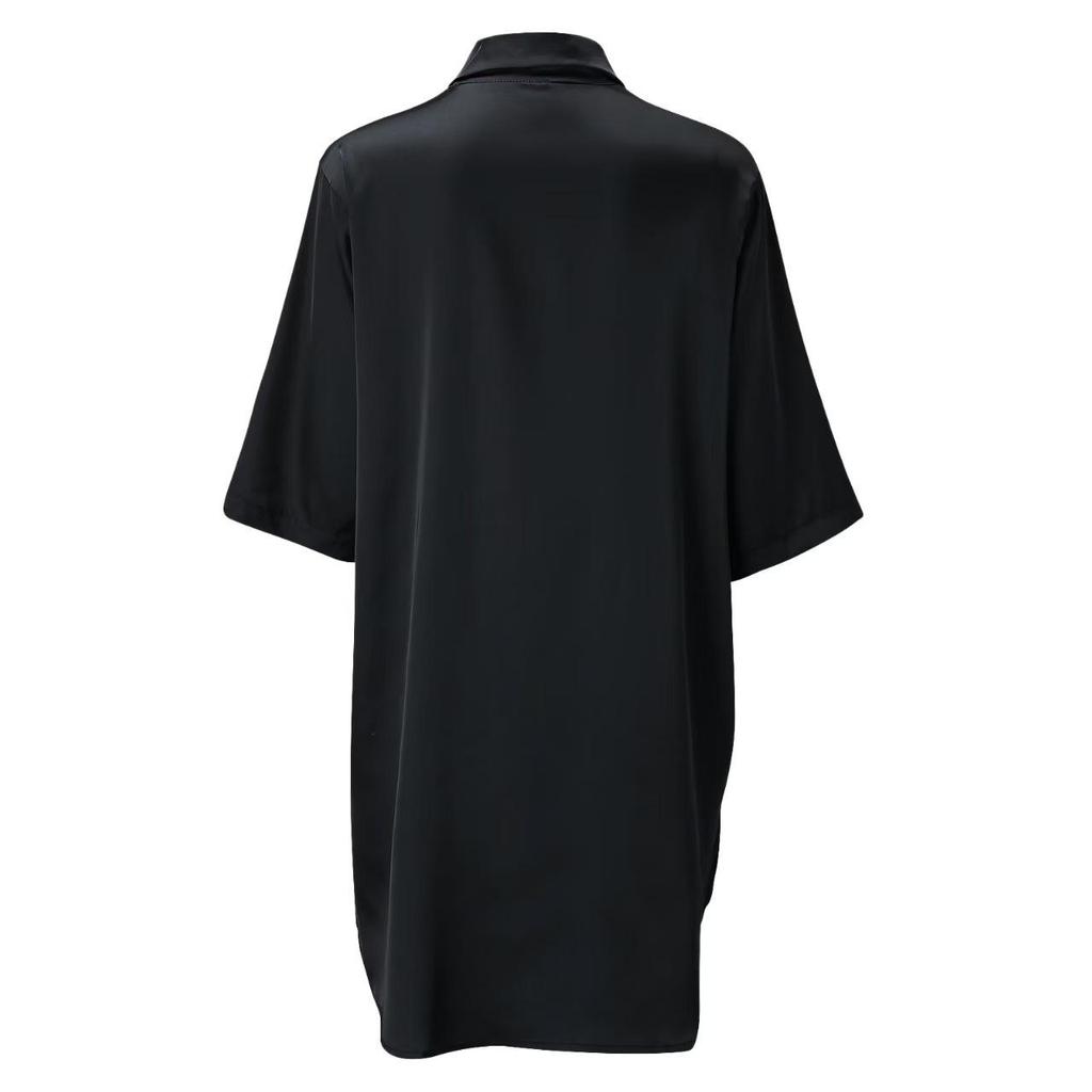 European & American Style Solid Color Silky Satin Women’s Long Pajama Shirt - Sexy, Comfortable, Skin-friendly.