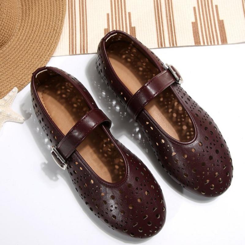 2025 New Women Sandals Summer Hollow Ladies Shoes Closed Toe Casual Sandals Women Soft and Comfortable Ballet Flat Shoes