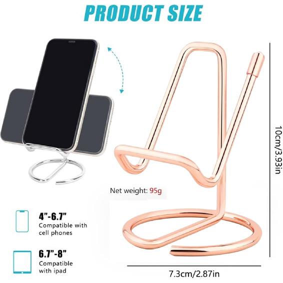 Cell Phone Stand for Desk, Metal Mobile Phone Stand Holder, Cute Rose Gold Cell Phone Display Holder Phone Dock Compatible with All Mobile Phones,