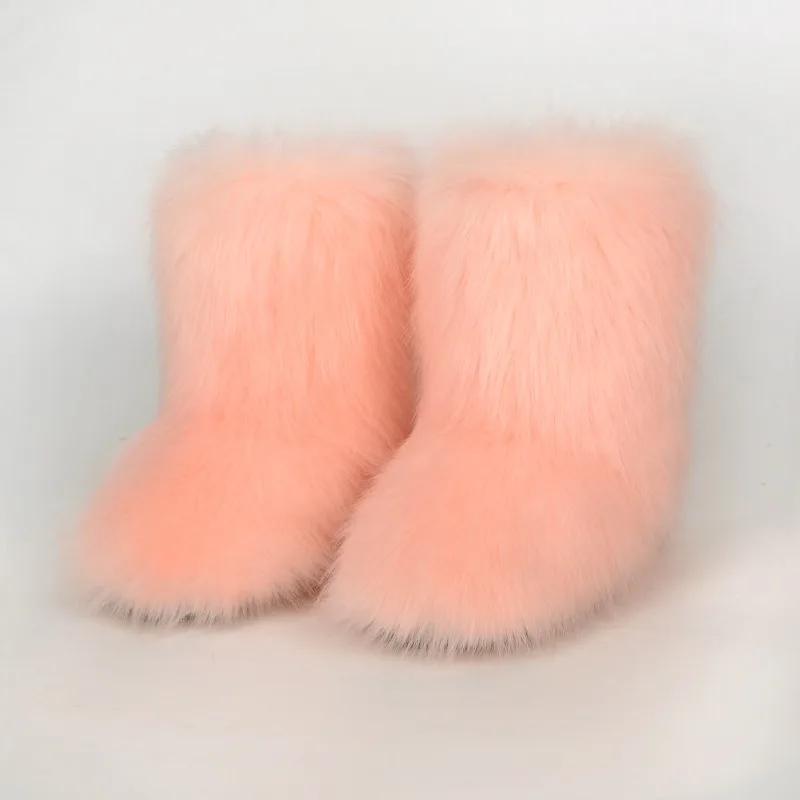 Fashion 2024 New Comfortable Imitation Raccoon Fur Snow Boots with Midsole for Women's Winter Warmth and Comfort, Hairy Women's Boots