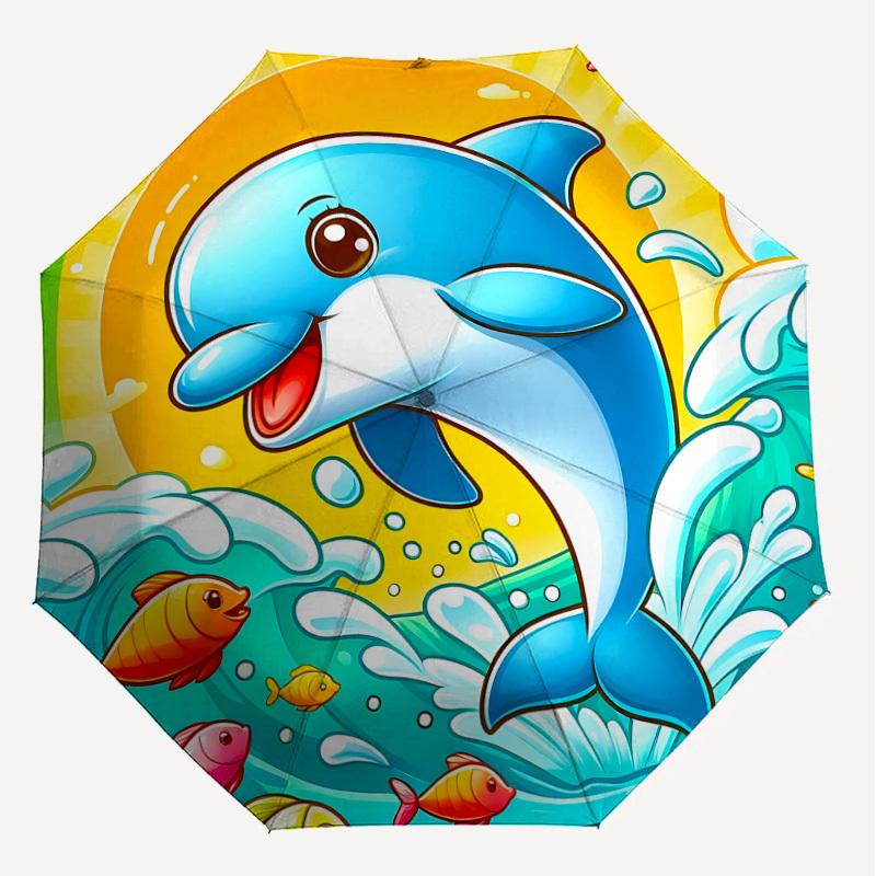 1PC Dolphin Ocean Automatic Open/Close Umbrella with Windproof, 8-Rib Sturdy Canopy, Durable Ribs, Fashionable Design, Outdoor Accessory, Fun Prin, Ho