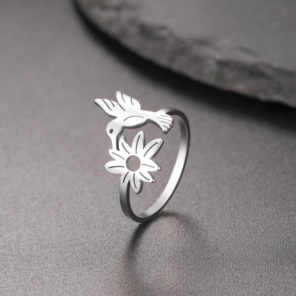 Sweet Flower Bird Ring Fashion Gold Fade Resistant Jewelry