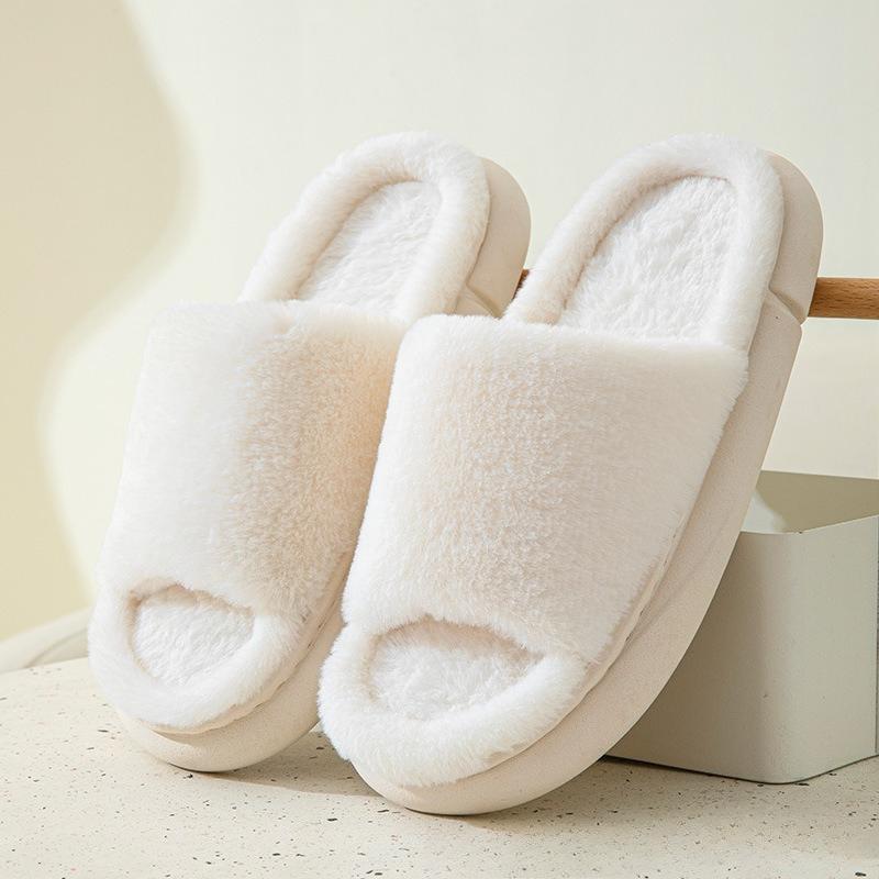 Fluffy Comfort Home Slip-On Slippers with Thick Soles for Indoor Wear, Women Shoes