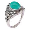 Adjustable Open Ring With Blue Jade Cabochon Vintage Scrollwork Design Men Women