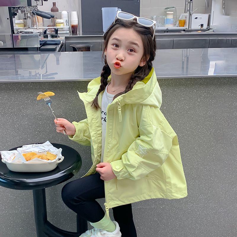 Girls' Spring & Autumn Hooded Windbreaker 2025 - Fashionable, Casual Children's Coat