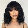 XINRAN Black Short Hair Bangs Wig, Black Natural Wave Wig for Women, Black Wave Wig Bangs