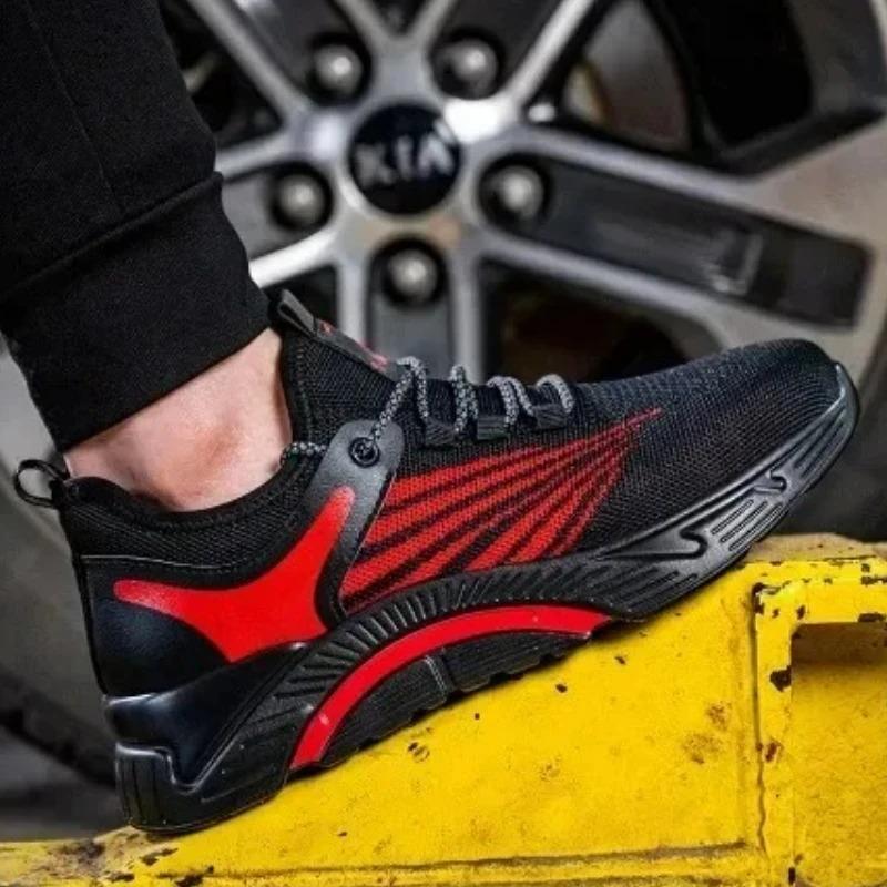 Neue Herren-Sicherheitsschuhe Atmungsaktive Stahlkappenschuhe Durchtrittsicher Anti-Quetsch-Sneakers Schutzstiefel Leichte Arbeitsschuhe für Herren