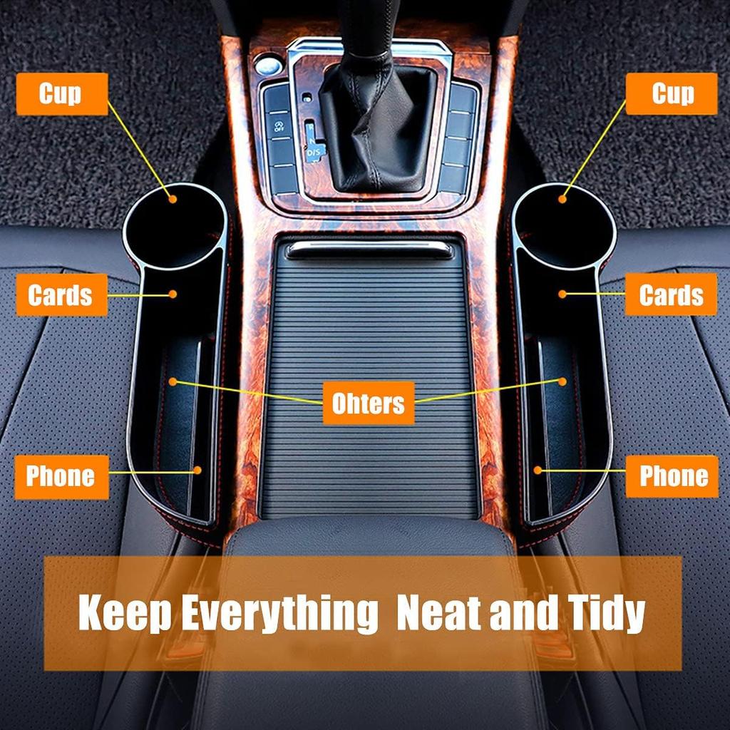 Car Seat Gap Filler Organizer Between Front Seat Car Organizer And Storage Box, Auto Premium PU Leather Console With Cup Holder, Car Pocket For