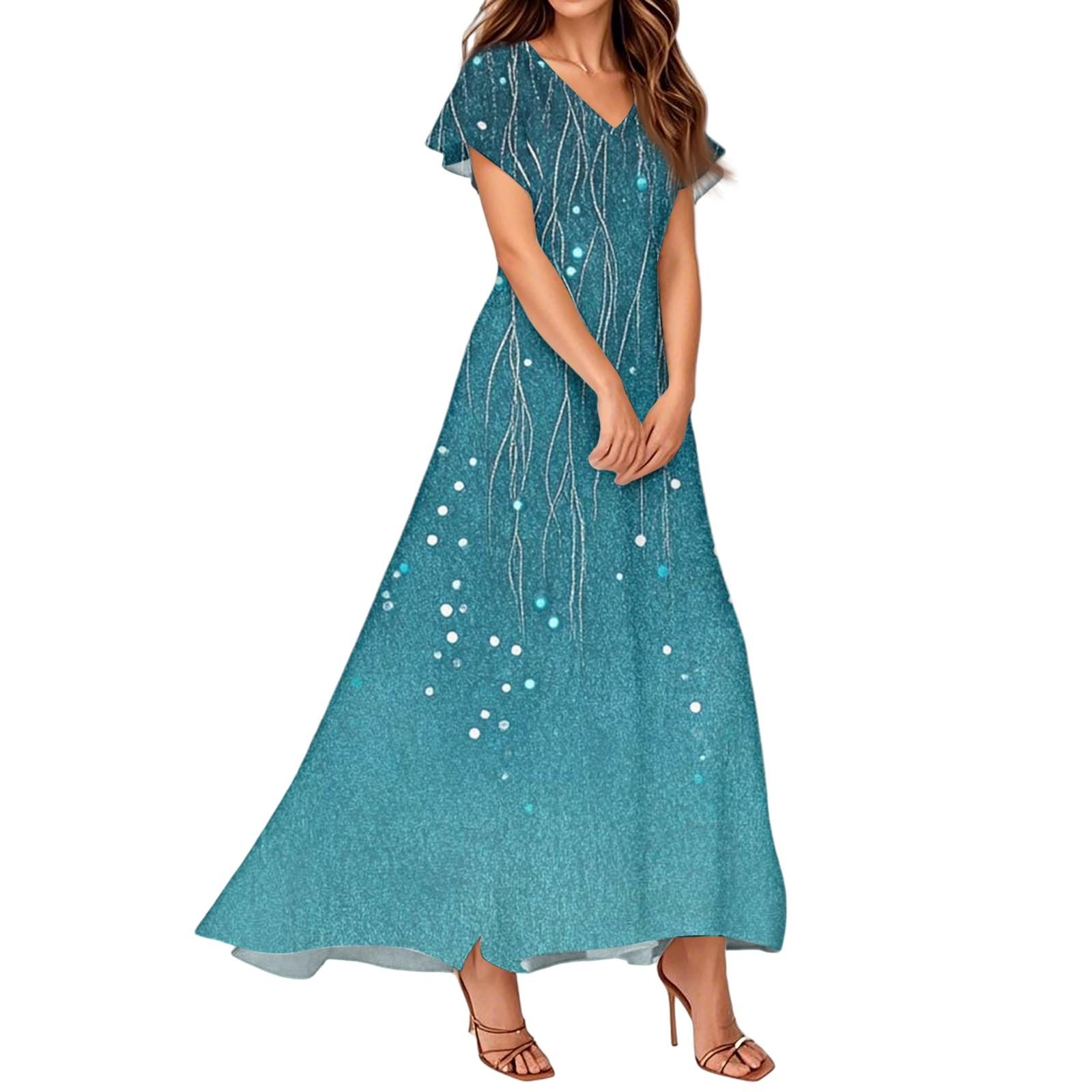 

Женские летние платья Повседневный сарафан Свободные платья с V-образным вырезом и струящимися оборками с короткими рукавами XL