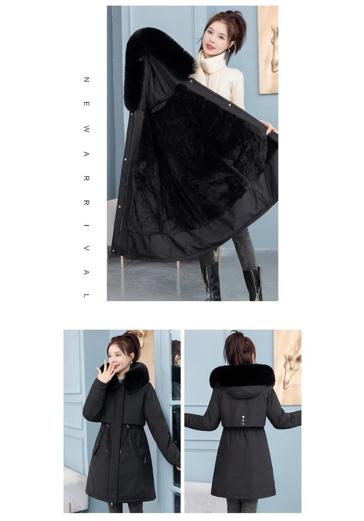 Women's Mid-length Parka with Large Fur Collar - Warm, Slimming Cotton Jacket, Korean Style Winter Outerwear