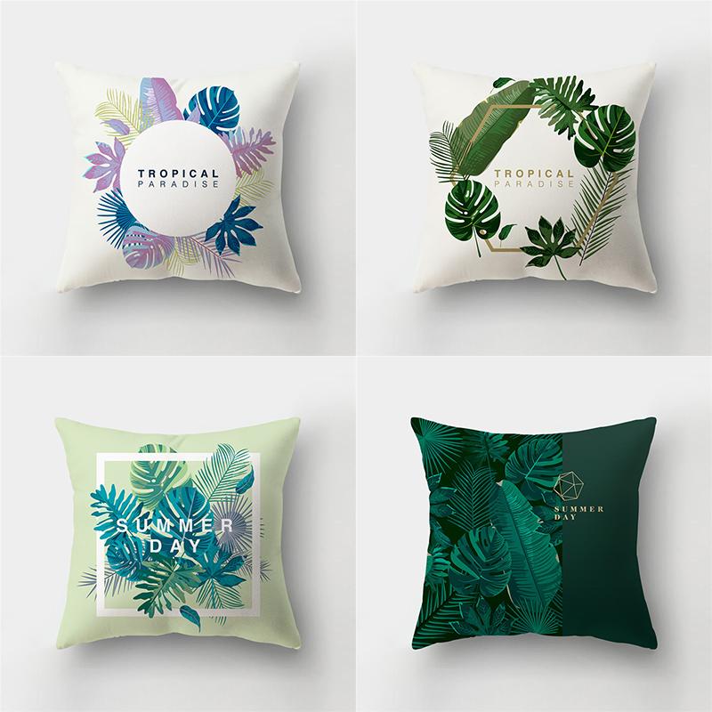 

Fresh summer leaf pillowcase green letter square cushion cover tropical plant sofa pillowcase waist toss bedroom home decor