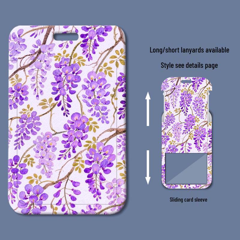 Floral Cartoon Sliding Cover ID Badge Holder for Students and Professionals