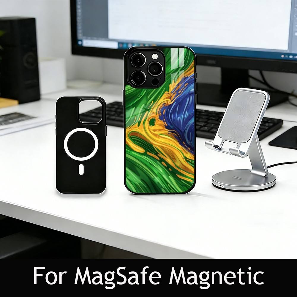 B-Brasilien B-Brasilianische Flagge Handyhülle Für iPhone17,16,15,14,13,12,11 Plus,Pro Magnetisch Für Magsafe Kabelloses Laden