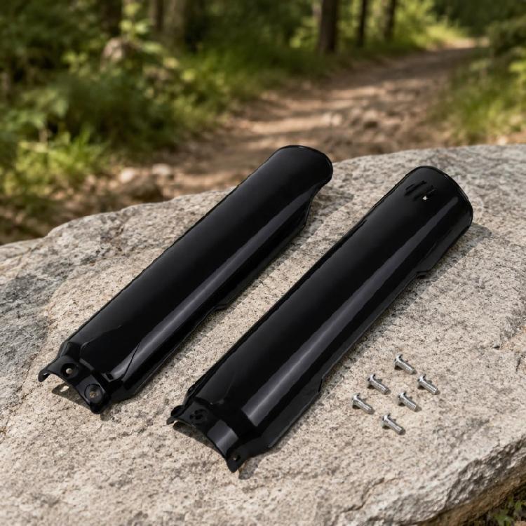 Front Fork Cover Set, Black Replacement Guards with Lower Fork Area Coverage, Molded Plastic Build, and Left Right Pair Format for Daily Use