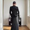 Women's Solid Color Bodycon Long Skirt Set with Long Sleeve Mock Neck Top