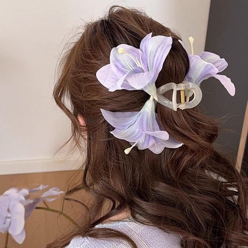 Fashion Lily Flower Hair Clip Crab For Women Girls Elegant Fairy Large Hair Claw Jaw Shark Hairpins Sweet Hair Accessories