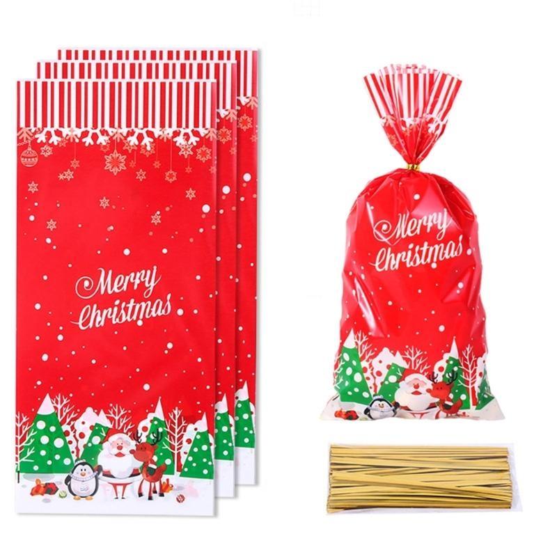 Pack of 50pcs Holiday Treat Bags Christmas Candy Bags Organizers for Gift Wraps