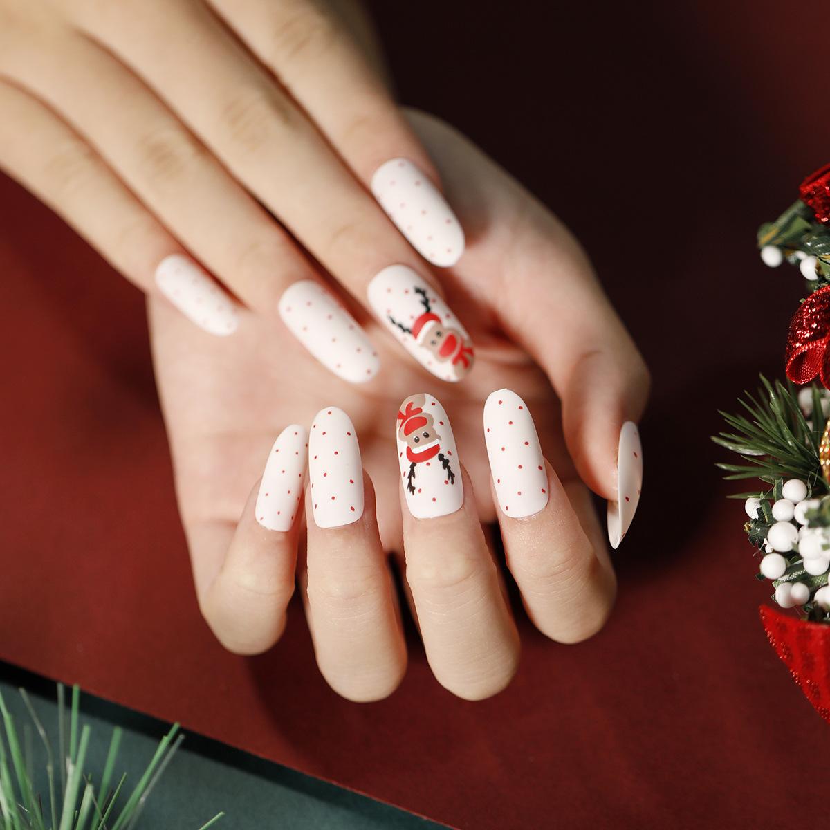 

24 ШТ/КОМПЛЕКТ Quick Nails Різдвяний манікюр Червона сніжинка Довгі балетні накладні нігті Водостійкі готові наклейки для нігтів, які можна носити. червоний/чорний