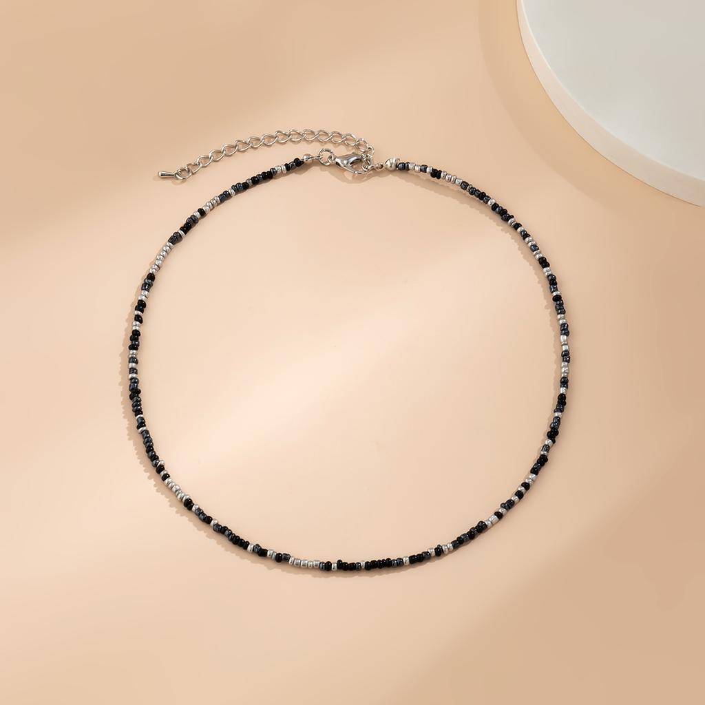 Lacteo Bohemia Multicolour Acrylic Seed Beads Necklace Women Handmade Strand Beaded Choker Short Neck Chain Simple Jewelry Party