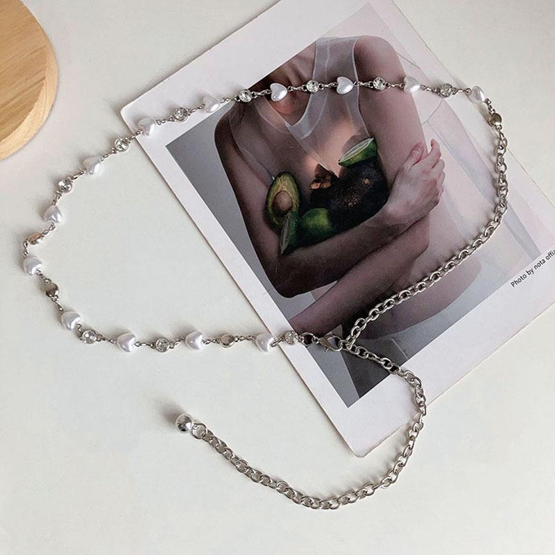 Elegant Women Pearl Waist Belt Female Girls Dress Heart Pearl Waist Chain Decoration Waistband Wedding Accessories