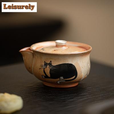 150ml Japanese Zhino Cat Hand Grasping Teapot Handmade Silver Treasure Bottle Pot Kiln Change Wood-fired Porcelain Kettle Teaset