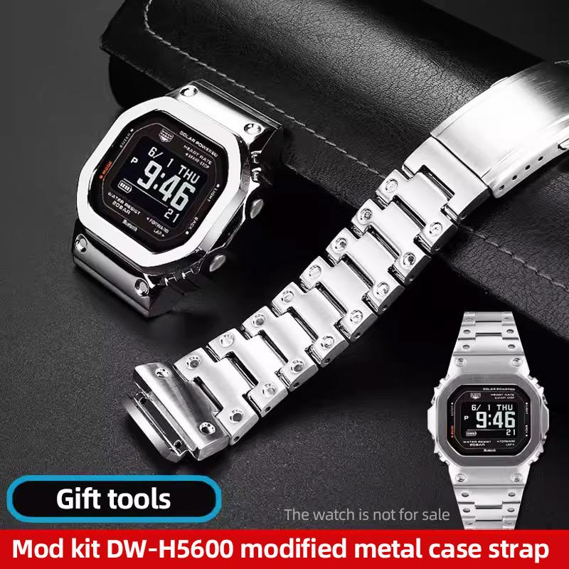 Mod Kit DWH5600 Gehäuse Für Casio 3516 DW-H5600 DW-H5600MB Modifikation Metalllünette Edelstahlarmband Silber Schwarz Uhrenteile