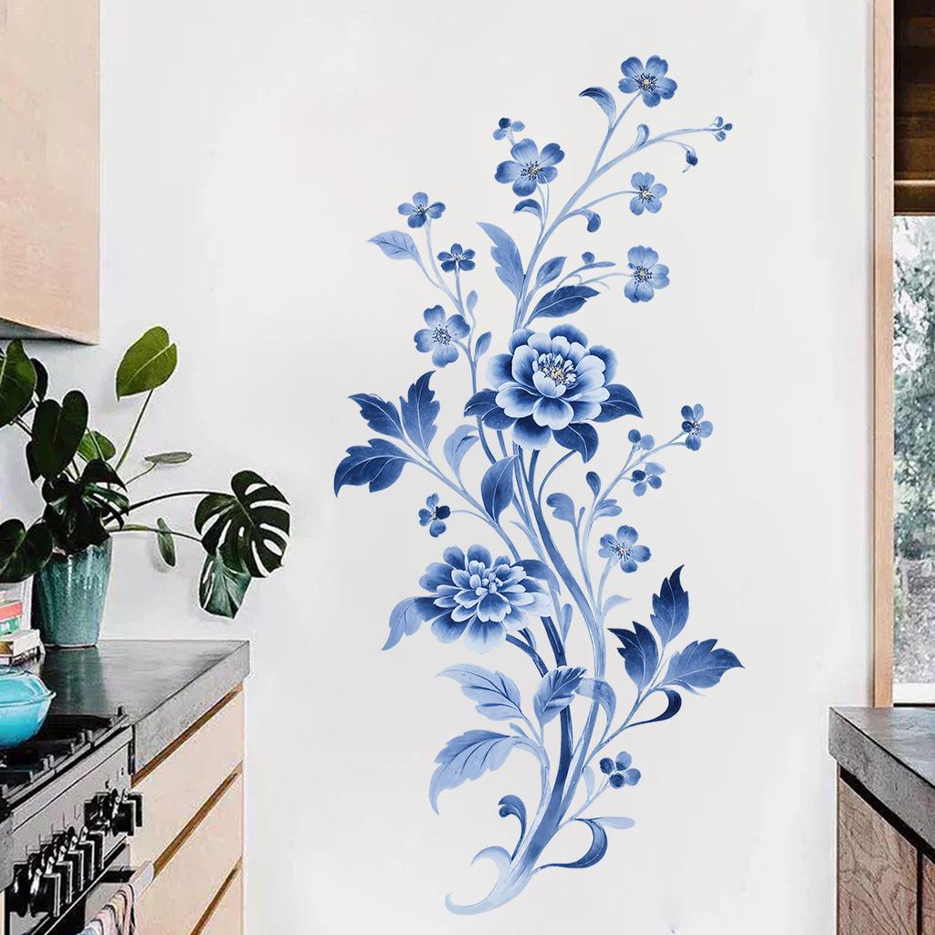 Blue Peony Flower Self Adhesive Removable Wall Sticker for Living Room Bedroom Hallway Home Decor