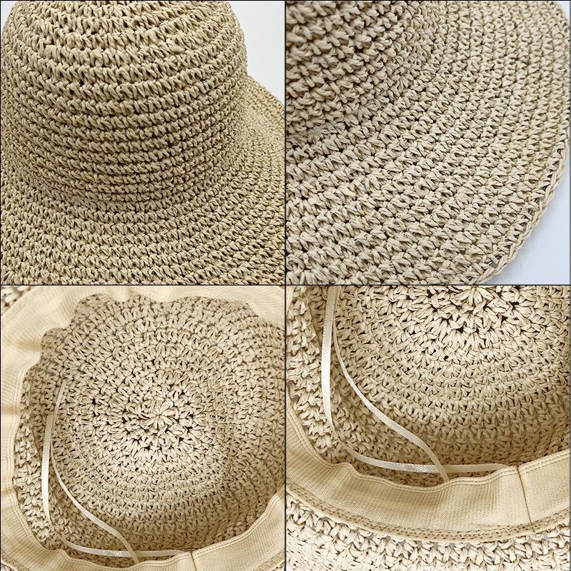 New Foldable Straw Hat Sun Protection Hollow Sun Protection Large Edge Beach Hat Women's Summer Straw Woven Sun Hat