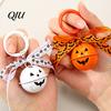 Halloween Backpacks Charm Pumpkin Bell Keychain, Hollow Head Key Ring with Ribbon Bow, for Holiday Party Decoration Keychain