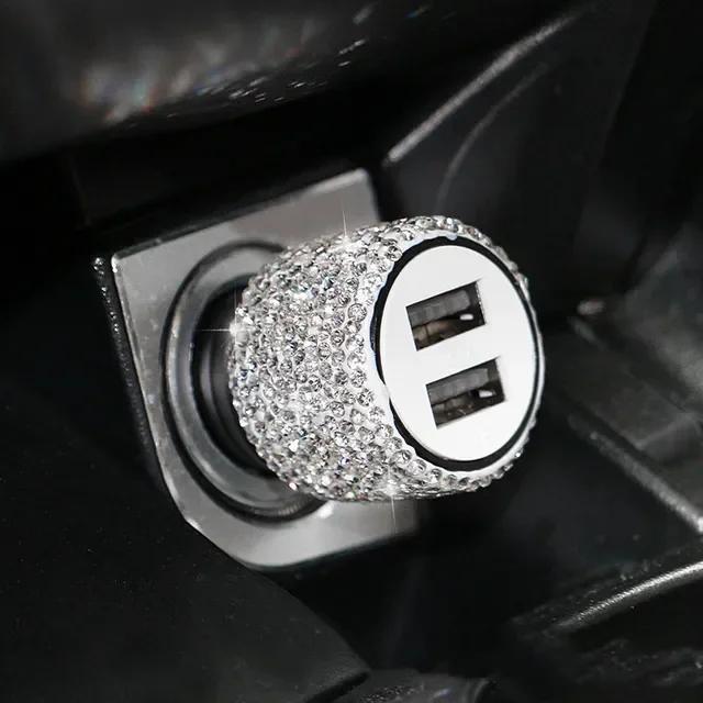 Car Decoration Car Styling Diamond Auto Parts Fashion Diamond Car Charger 3-in-1 5V 2.1A Dual Port Quick Adapter