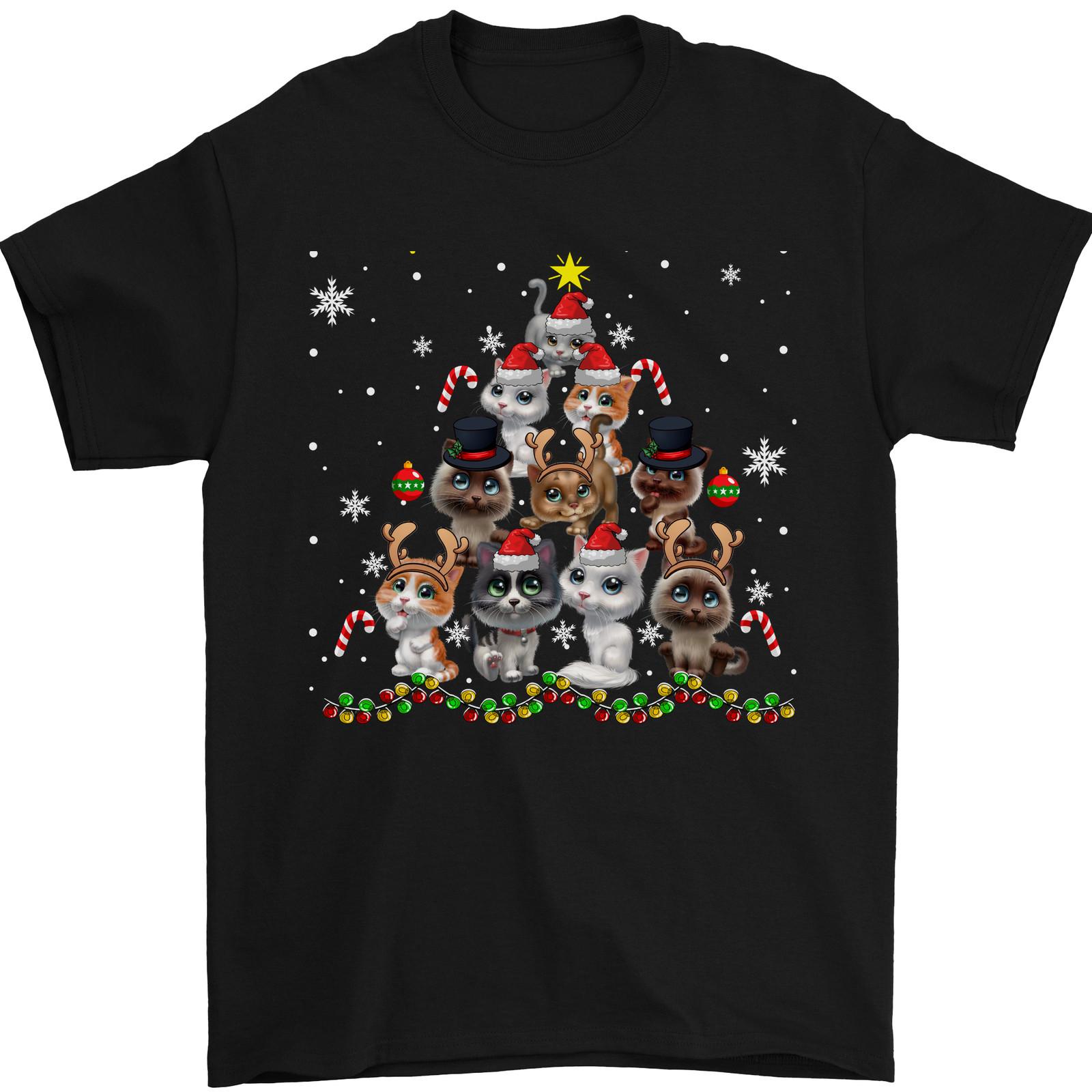 Christmas Cat Tree Funny Xmas Cotton Black Unisex Shirt CM582 XL