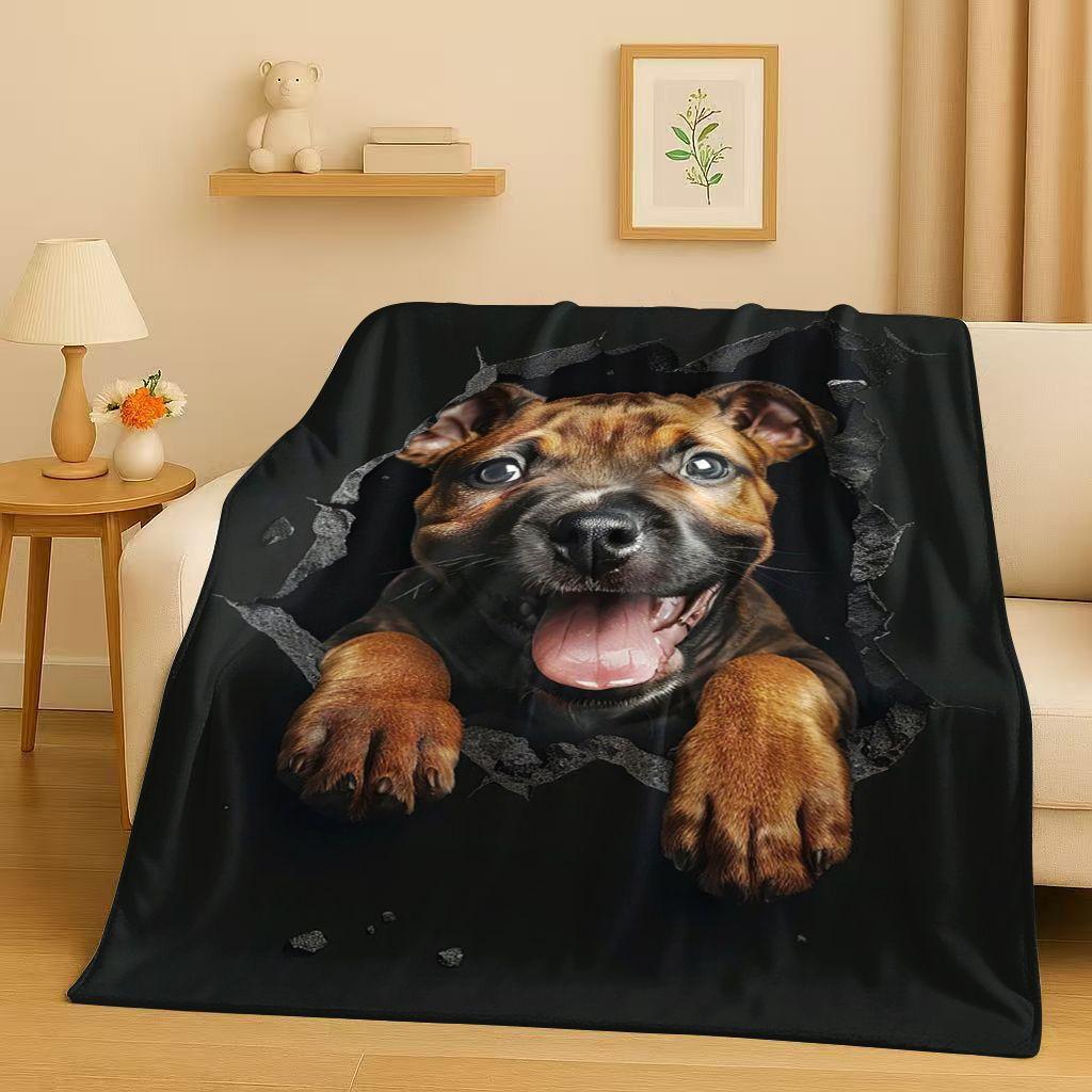 26 Stil Durchbrechende Wand 3D-Illusion Hund Welpe Flanelldecke, Ultra Weiche Warme Plüschdecke für Zuhause Schlafzimmer Bett Sofa Abdeckung Geschenk