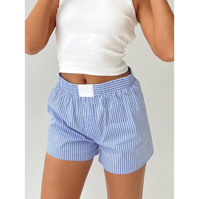 Short Patchwork à rayures fines pour femme, Vintage, taille moyenne, extensible, avec poches, pantalon de pyjama décontracté