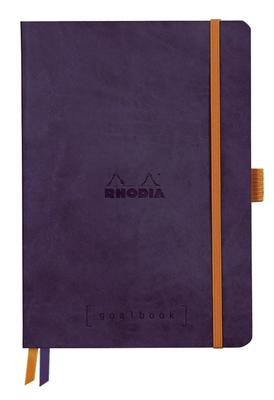 Rhodia Rhodiarama Goal Book, A5 Size, 240 Pages, Dot Grid, Pen Holder, Italian Faux Leather Cover, PEFC Certified, Aubergine, CF117825
