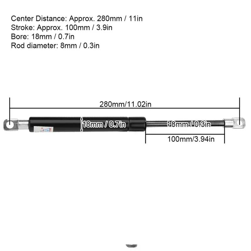 Arc cu gaz 11 inch Lungime 280mm Distanță între centre 100N Forță Amortizor hidraulic cu gaz 100mm Cursă Articulație plată Suport ridicare Amortizor