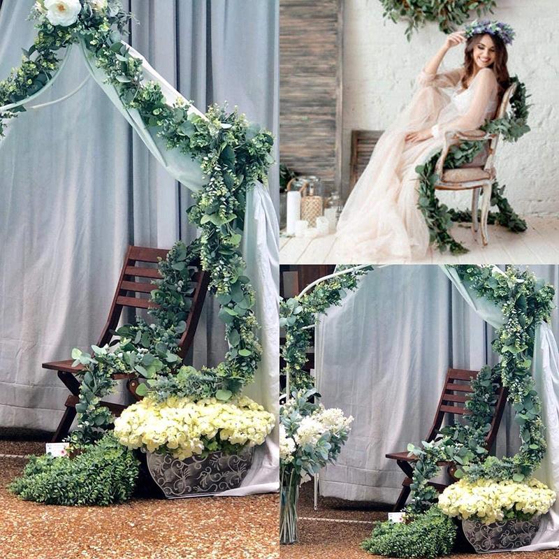 175cm Fake Eucalyptus Rattan Artificial Plants Vine Green Garland Leaf Silk Ivy Wall Hanging Garland Home Wedding Party Decor
