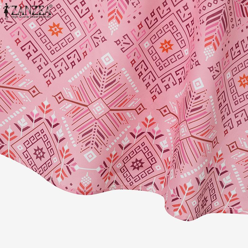 ZANZEA Women Casual Fake Two Piece Patchwork Short Sleeve Print Dress