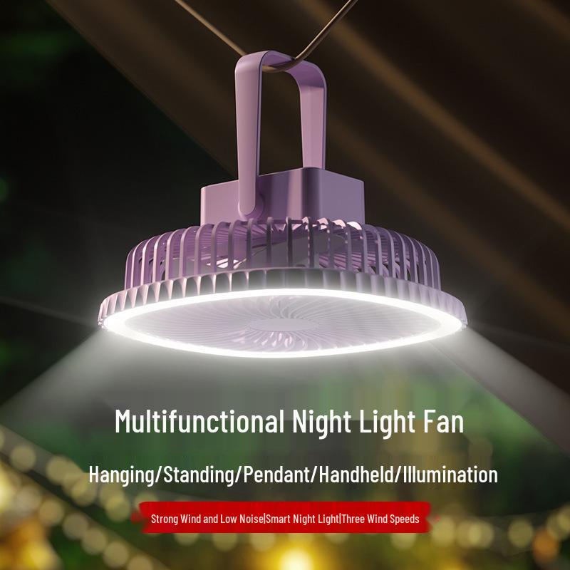 USB Rechargeable LED Desk Fan with Night Light for Dorms and Camping