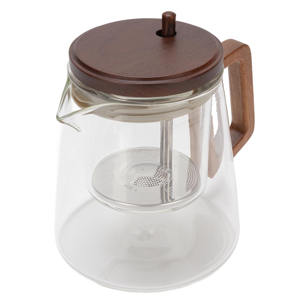 Teekanne mit Sieb Glas 750ml Hitzebeständig Wasserabtrennung Infuser Teekanne mit Holzgriff für Zuhause Büro Stil 2
