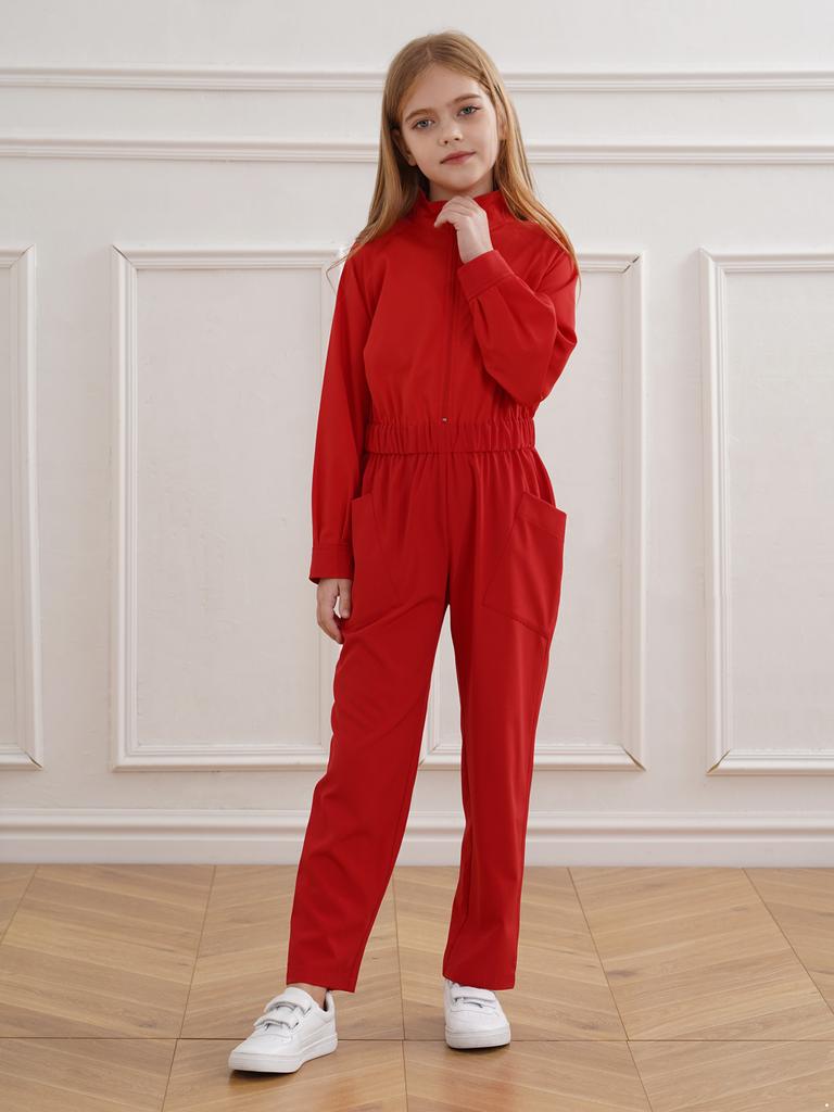 Fete Baieți Salopetă mecanică de culoare solidă Salopetă cu fermoar Salopete cu talie elastică cu buzunare Costum de zbor pentru Halloween