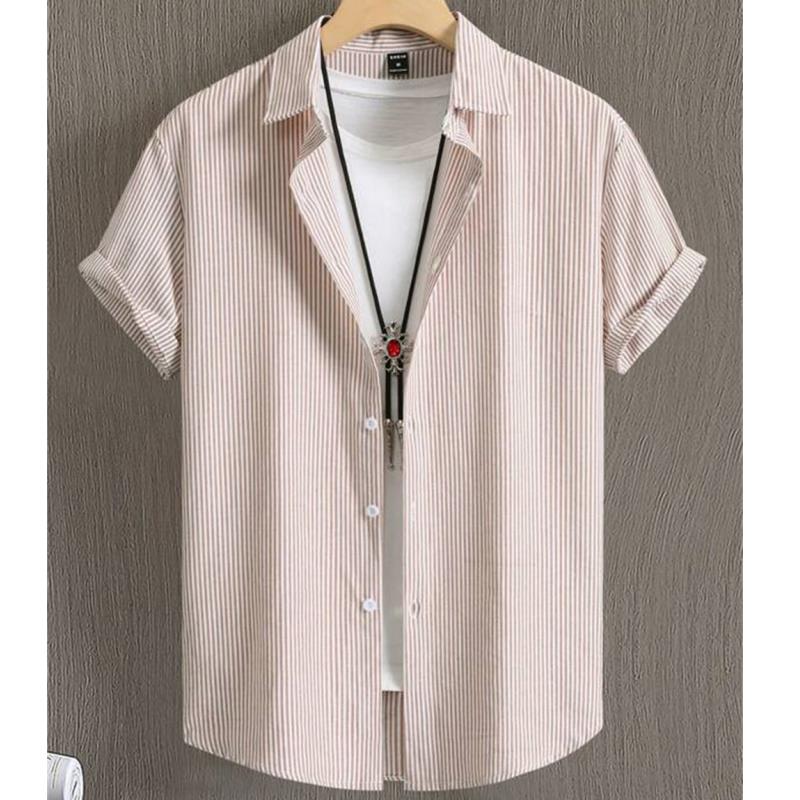 Hawaiian Shirts For Men 3d Stripe Print High-Quality Men'S Clothing Loose Oversized And Blooms Summer Casual Short Sleeve