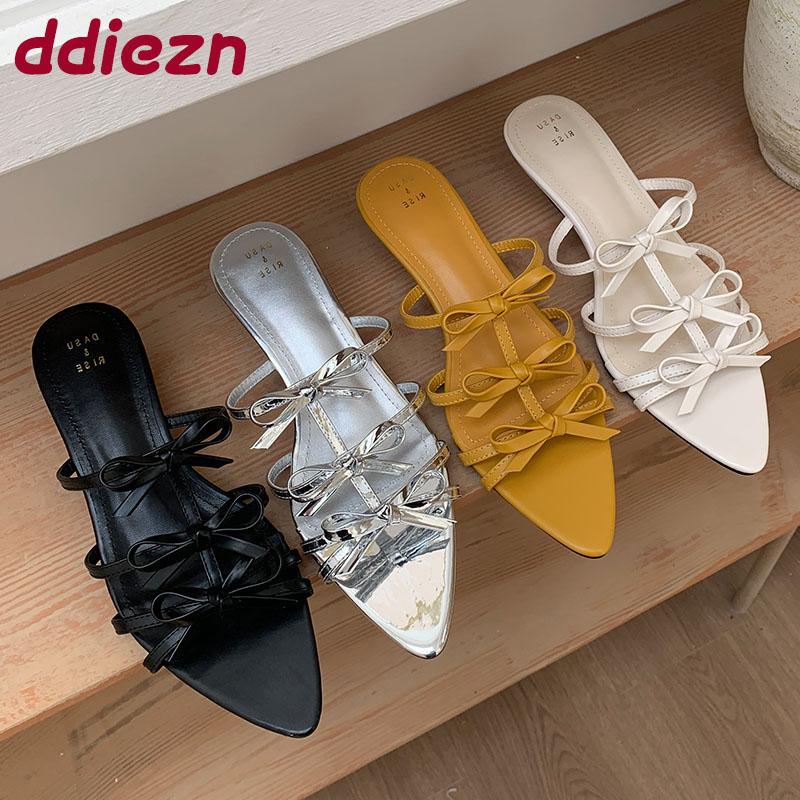 Fashion Spring Summer Ladies Low Heel Wedges Slippers Slides Shoes Fashion Butterfly-Knot Women Wedges Slippers Shoes Female Sandals