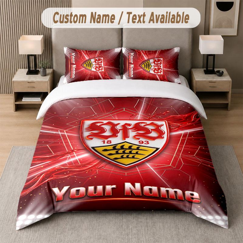Custom Bedding Set VfB Stuttgart FC Pattern, Print Name Text 1 Duvet Cover Plus 2 Pillowcases Home Textile