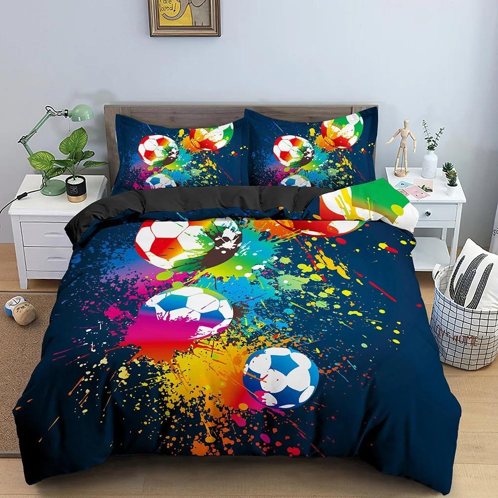 Football Duvet Cover Set Soccer Bedding Set For Boy Teen Microfiber Sports Theme Comforter Cover Soccer Ball Pattern Quilt Cover
