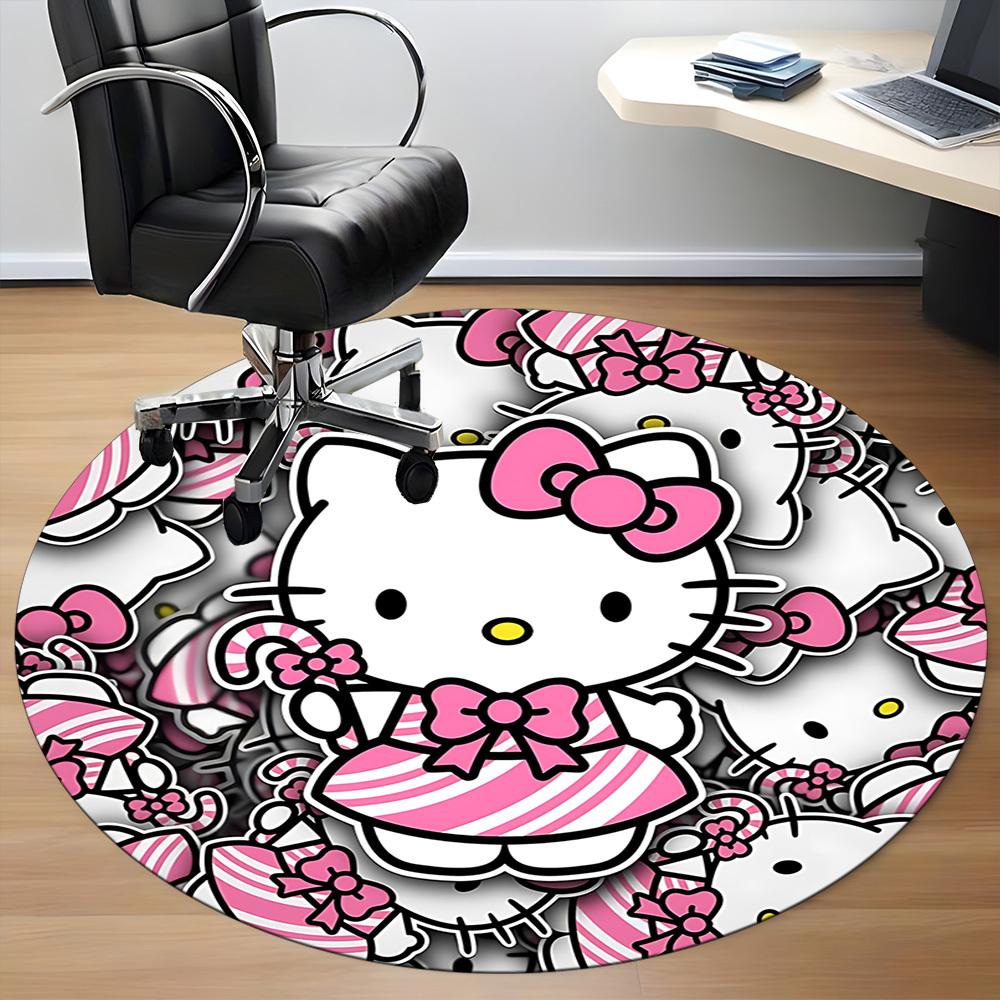 1pc Hello Kitty Chair Carpet for Office Non Slip, Machine Washable Rug for Office, Room Holiday Decor for Christmas, Birthday Polyester