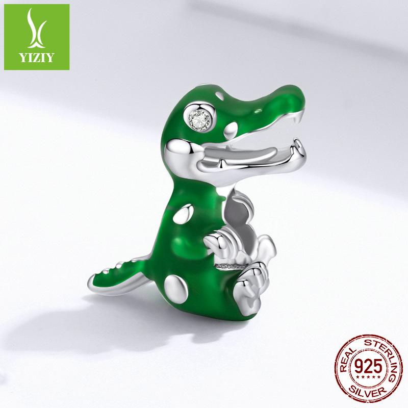 Green Dripping Crocodile Diy Beaded Accessories, Fashion Animal S925 Silver Loose Beads Bsc190